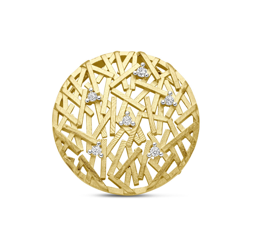 14 krt Geelgouden hanger uitgevoerd met briljant geslepen diamant. De hanger heeft een diameter van 21.5mm. Het briljant gewicht is 0.075crt. H/SI. The House Off Collectie.